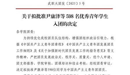 關(guān)于擬批準尹康澤等598名優(yōu)秀青年學(xué)生入團的決定